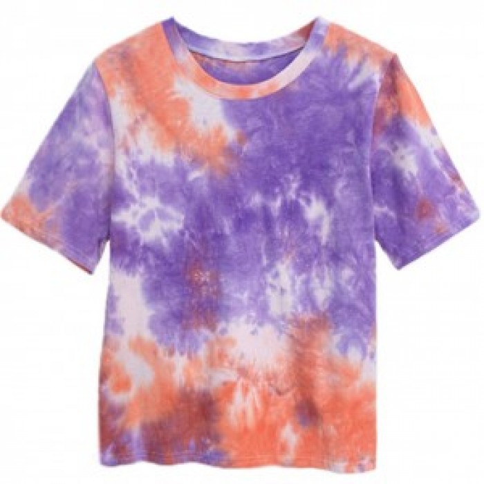 SKT053 Design Women's Contrast Tie Dye T-Shirt Loose Round Neck Short Sleeve T-Shirt T-Shirt Manufacturer