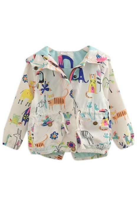 SKCC004 design printed zipper coat for girls children's wear hooded coat children's wear specialty store
