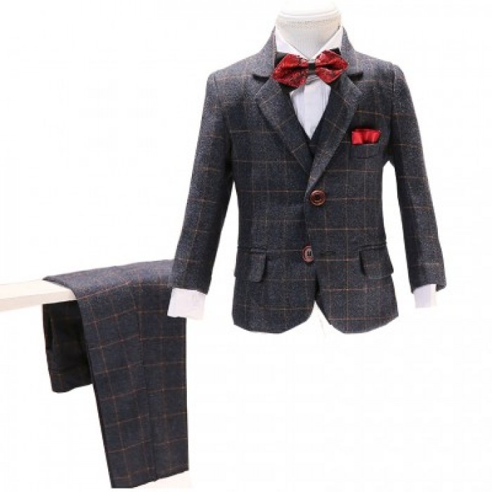 SKCST016 custom plaid children's suit style plaid suit flower girl dress children's suit factory