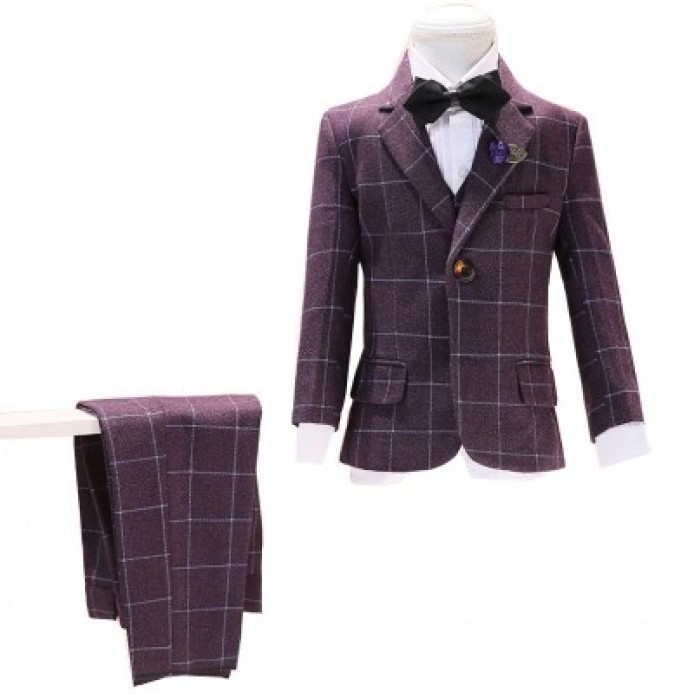 SKCST019 custom-made plaid children's suit style five-piece flower shirt flower girl dress children's suit garment factory