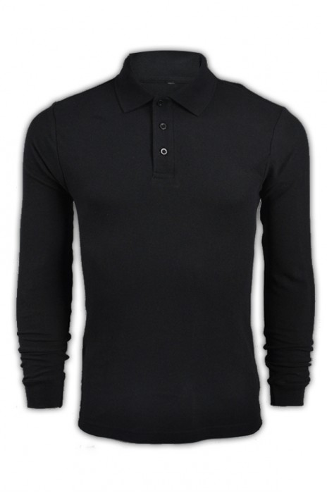 SKLPS002 pure color plain colour black 007 long sleeved men' s Polo shirt 1AD01 online ordering supply long sleeved polo-shirts cotton 100% breathable polo made in Hk Hong Kong company supplier price