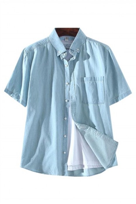 SKJN005 manufacturing short sleeve denim shirt design lapel denim shirt denim shirt center